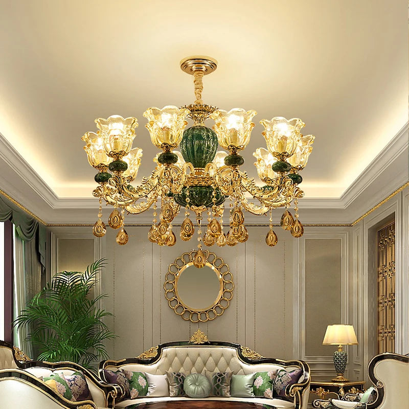 lustre style européen led en céramique cristal pour villa duplex