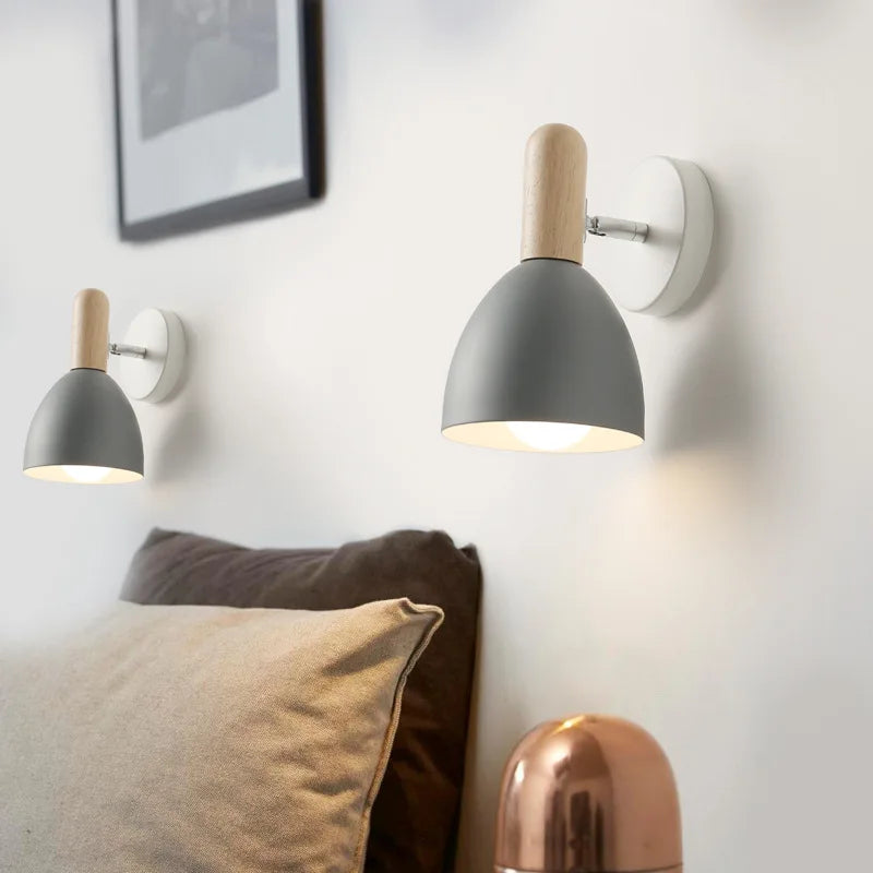 applique murale LED en bois avec abat-jour à Macaron