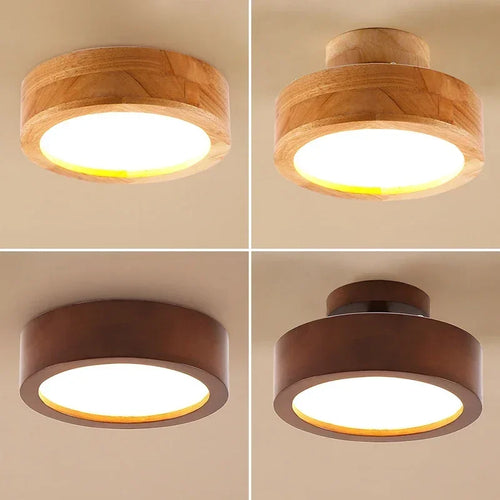 plafonnier led nordique en bois minimaliste rond macaron