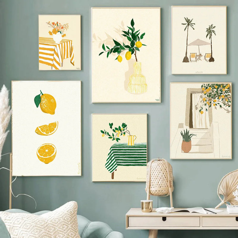 affiche murale fruits citron été sous les palmiers décoration nordique