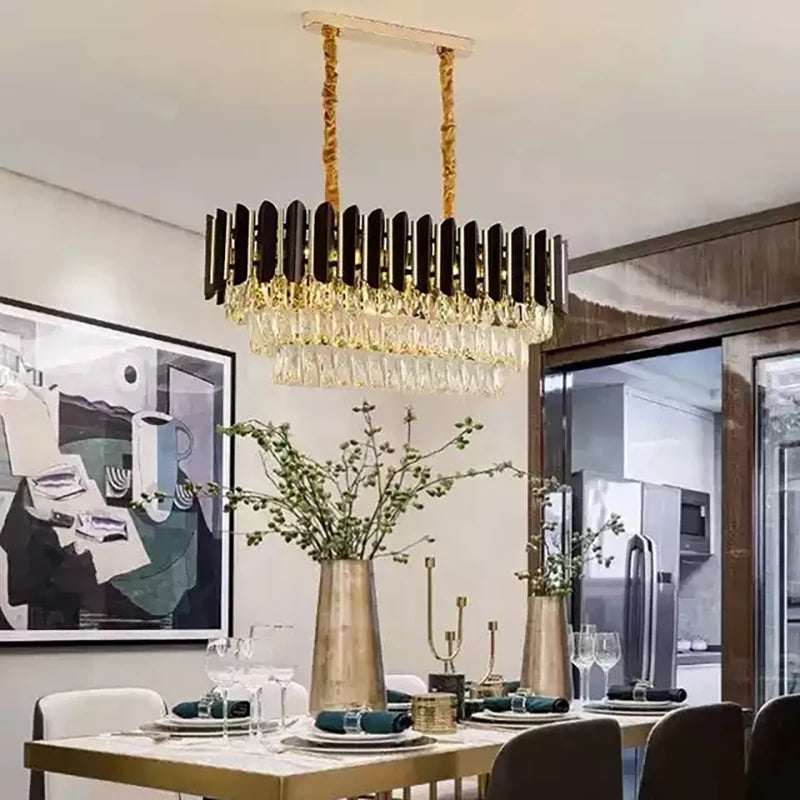 lustre led moderne de luxe en cristal luminaire rond ou long