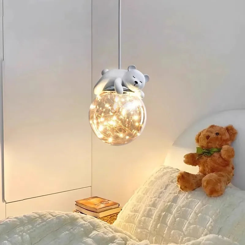 lustre led pour enfants avec ours blanc et lapin