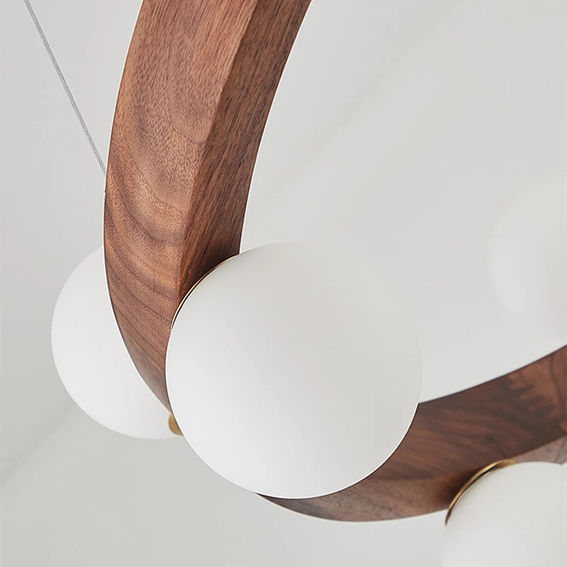 Nordique rond en bois anneau lustres salon rondin suspension lampe salle à manger cuisine chambre japonais créatif noyer suspension lumières