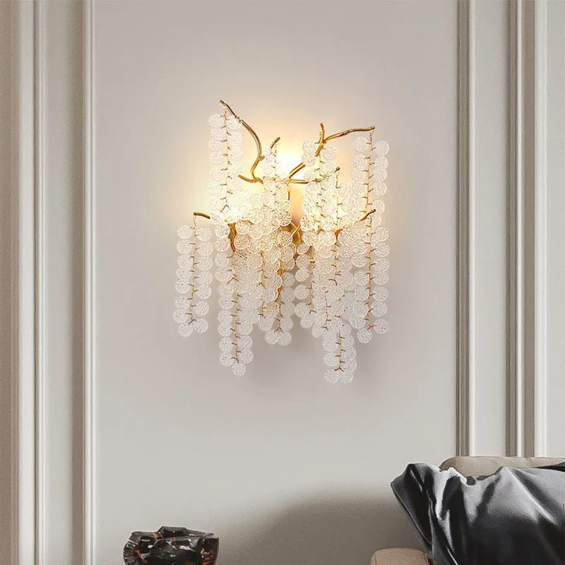 applique murale led moderne en cristal et aluminium doré art déco