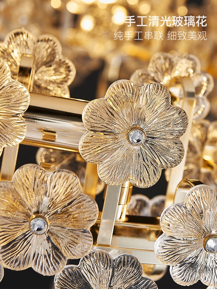 lustre postmoderne nordique de luxe en verre créatif en forme de fleur