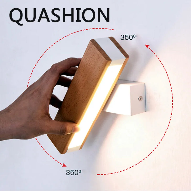 Applique murale rotative nordique en bois massif led réglable