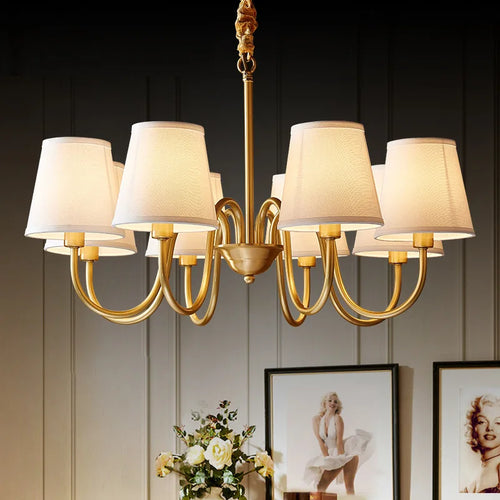lustre américain rétro en cuivre avec led et tissu suspendu