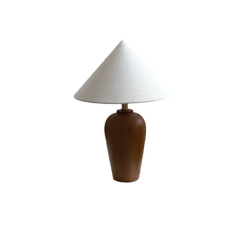 Vintage Table Lamp Desk Light with Wood Stand Fabric Shade