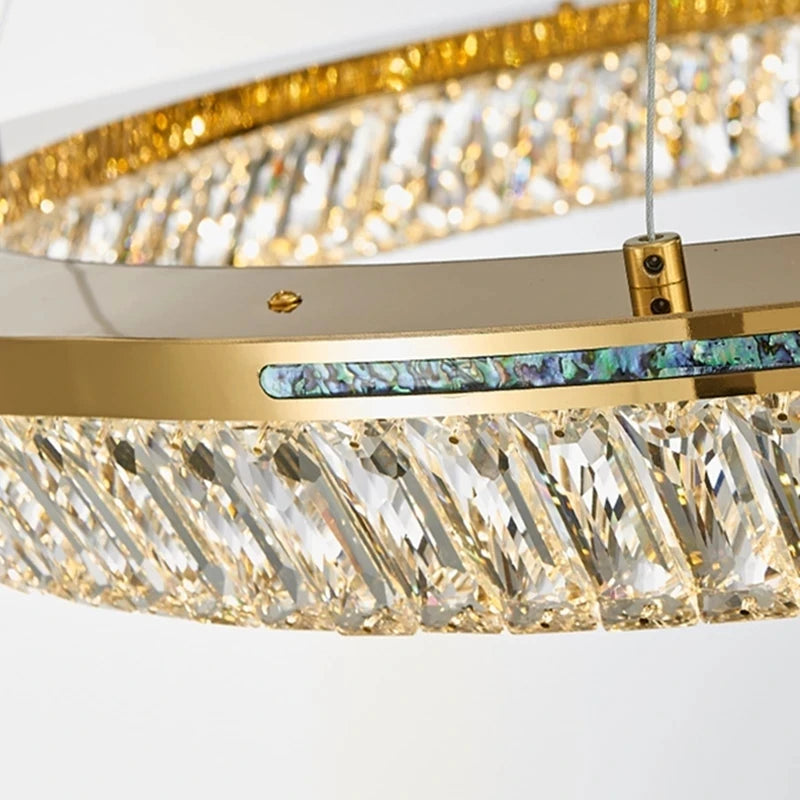 lustre moderne en cristal et cuivre trois couches éclairage intérieur