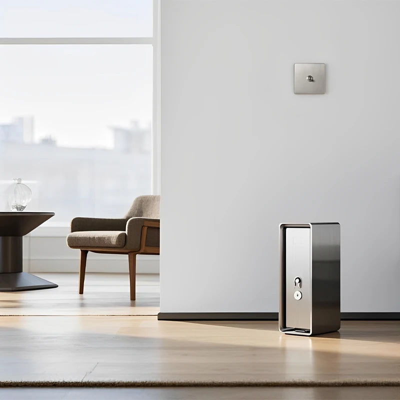 panneaux métalliques argentés avec prises et interrupteur vintage