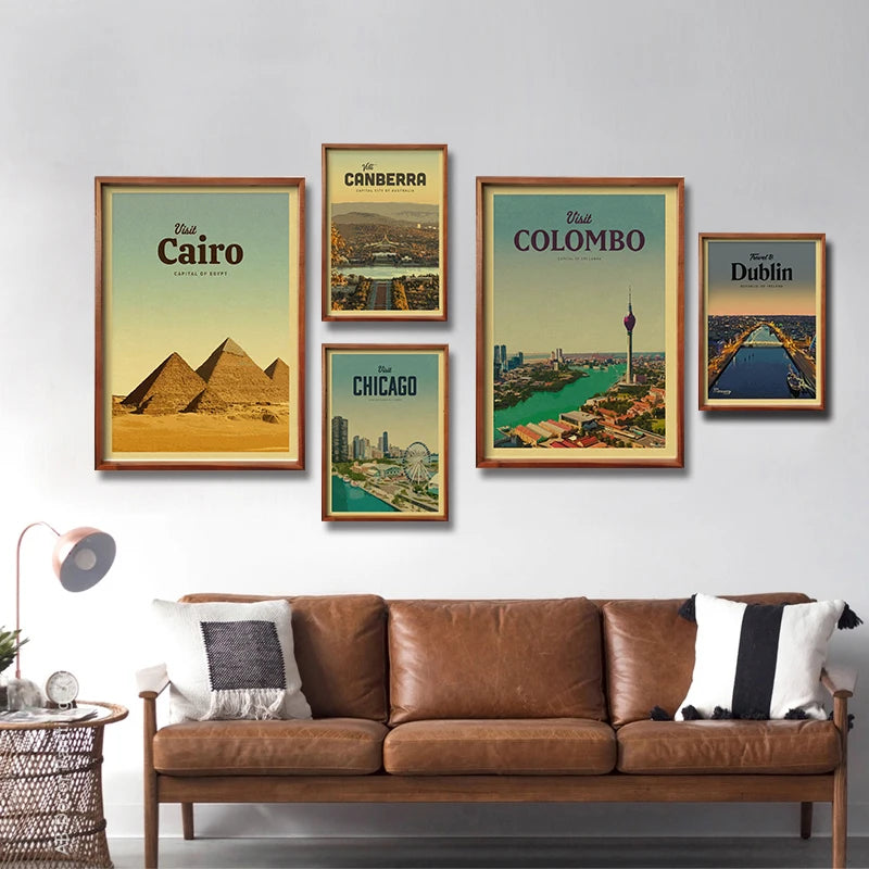 affiche rétro sur les destinations de voyage célèbres