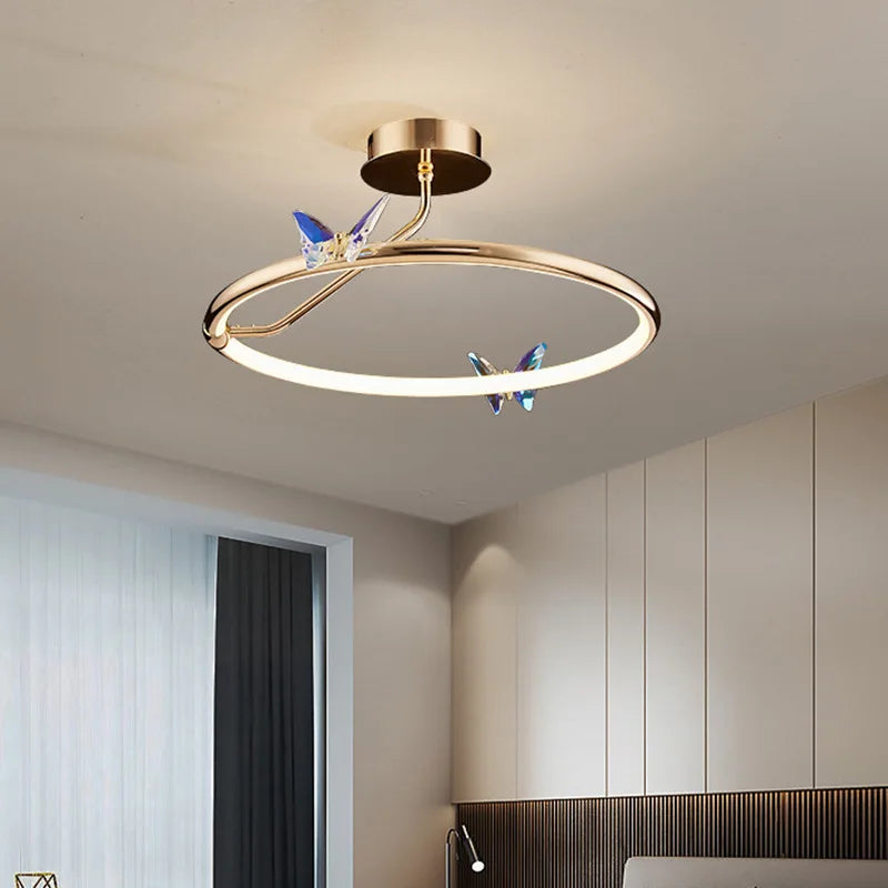 lustre led papillon anneau doré avec cordon réglable emballage soigné