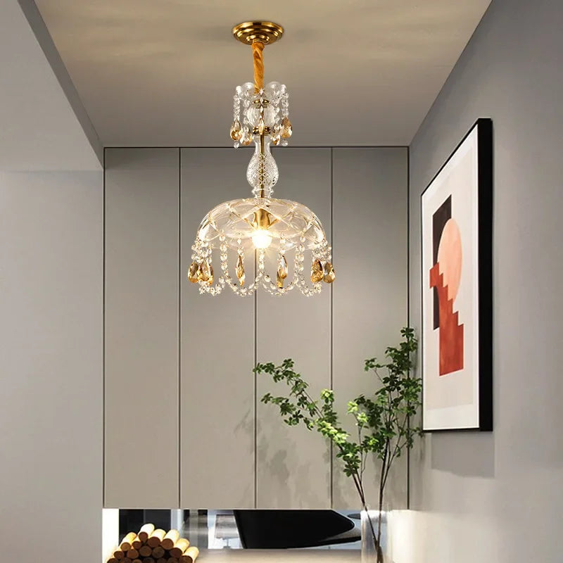 lustre rétro américain en cristal avec éclairage led suspendu