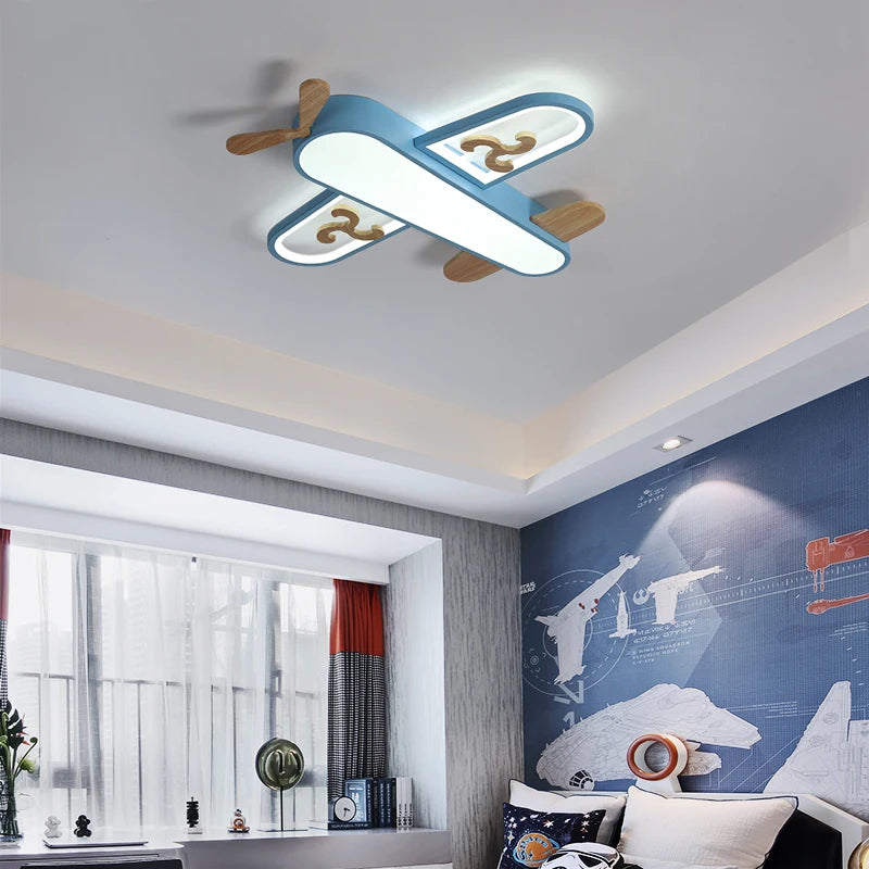 Plafonnier avion LED jaune bleu design minimaliste plafonnier en bois pour chambre d'enfant maison bébé garçons enfant suspension