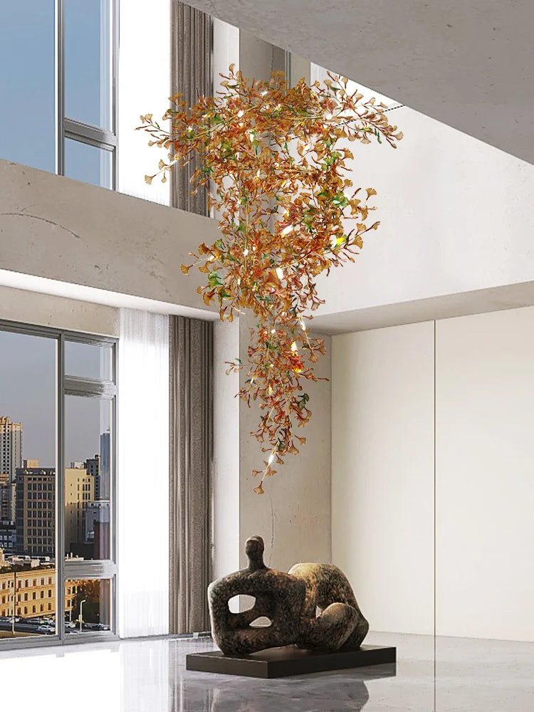 suspension moderne en ginkgo en verre personnalisée pour un éclairage élégant