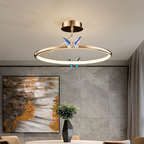 anneau d'or led lampe suspendue papillon pour hôtel boutique bureau
