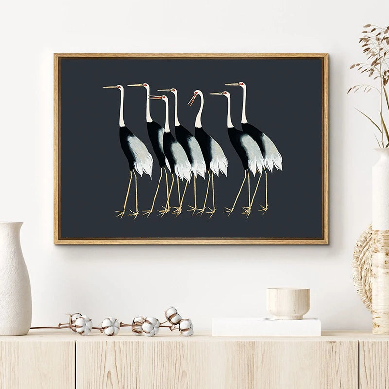 impressions d'art mural grue rouge et héron bleu décorations côtières