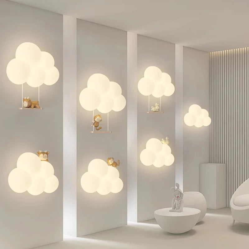 appliques murales led minimalistes singe lapin nuage pour enfants