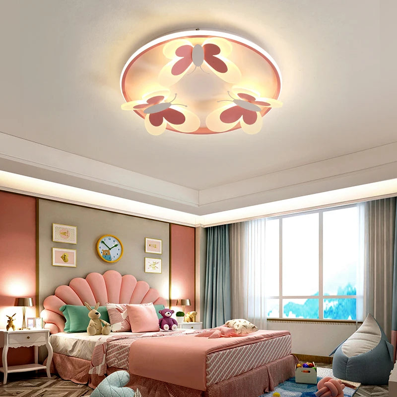 Plafonnier pour enfants papillon décoratif rose plafonnier étude chambre d'enfants Salon d'enfant lampes créatives lampe de chambre de fille d'intérieur