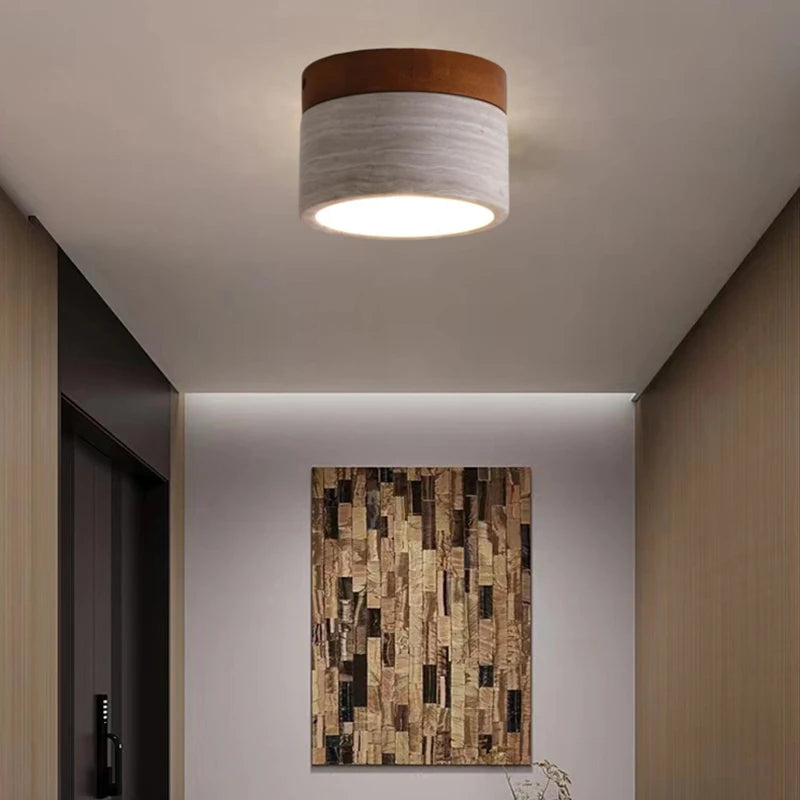 plafonnier minimaliste en marbre et bois pour