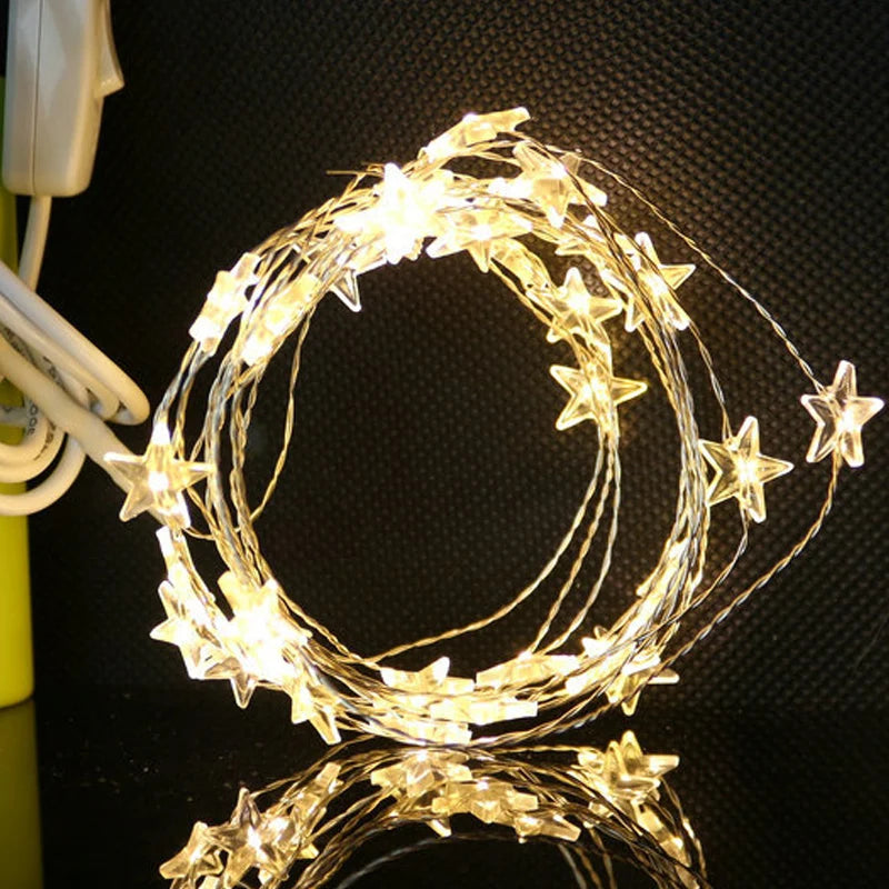 guirlande lumineuse led étoile fil cuivre pour décorations de fête