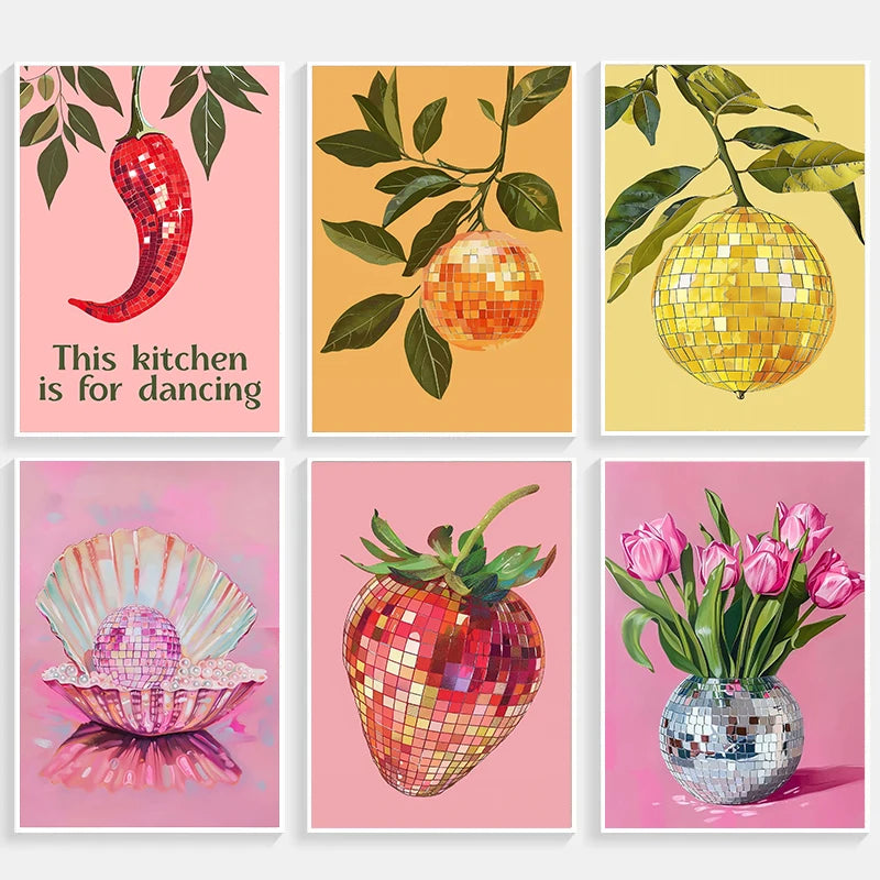 affiche de boule disco abstraite rétro pour décoration murale