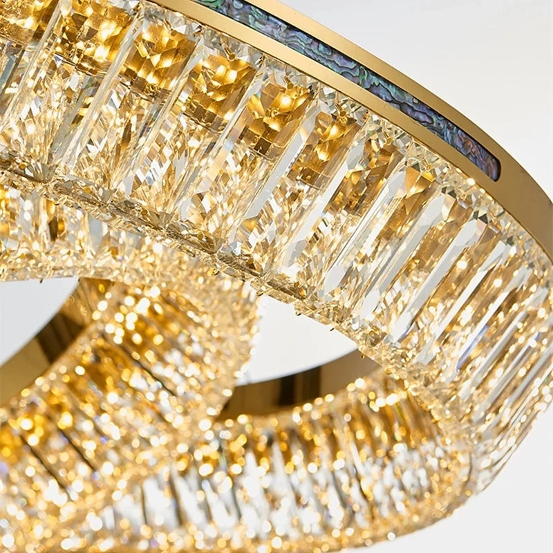lustre moderne en cristal et cuivre trois couches éclairage intérieur
