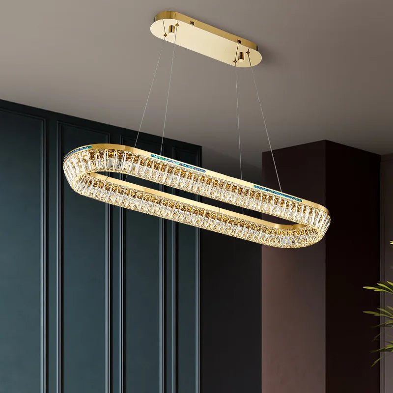 lustre moderne en cristal et cuivre trois couches éclairage intérieur