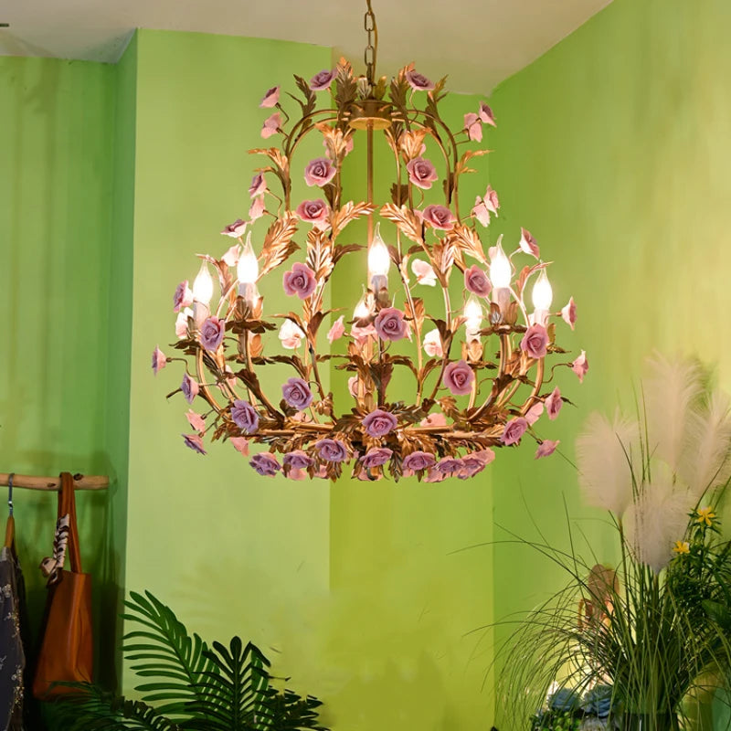 Nordique Lumière De Luxe E14 LED Lustre Rose Cuivre En Céramique Suspension Restaurant Salon Chambre Éclairage Décoration