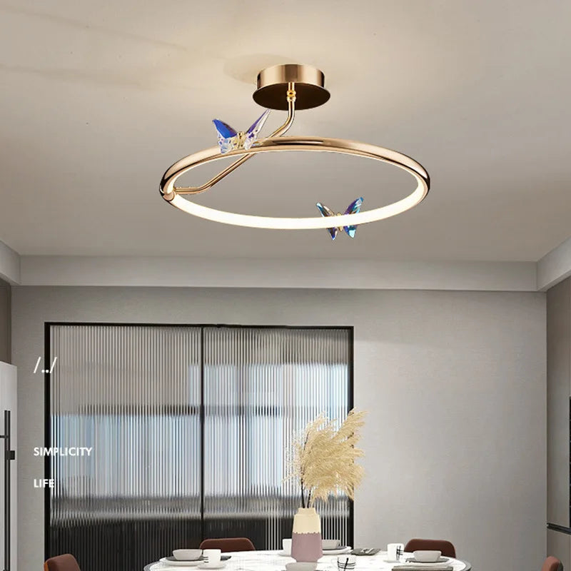 lustre led papillon anneau doré avec cordon réglable emballage soigné