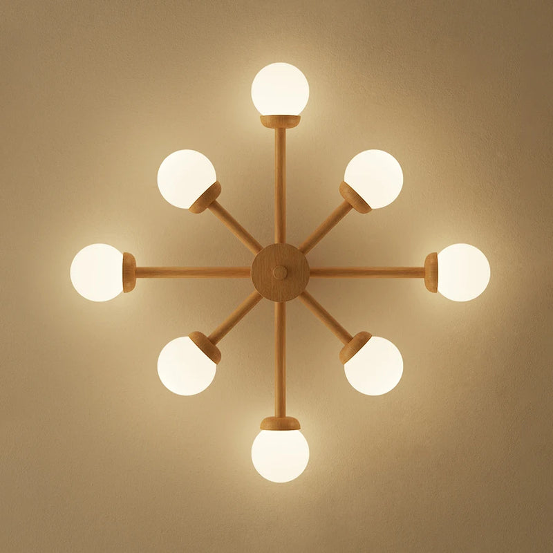 plafonnier en bois avec abat-jour boule de verre design moderne