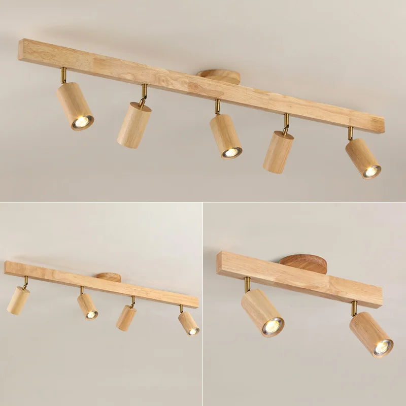 lustre nordique en bois de noyer avec projecteurs pour photos