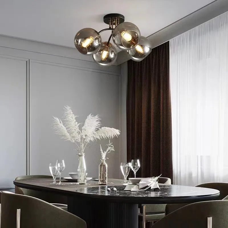 Lampe Plafonnier Verre Nordique Noir Or