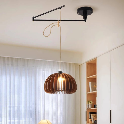 lustre à bascule en bois massif de noyer rétractable décoration nordique moderne