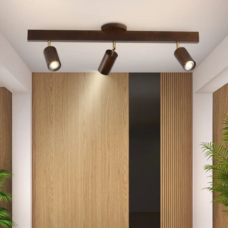lustre nordique en bois de noyer avec projecteurs pour photos