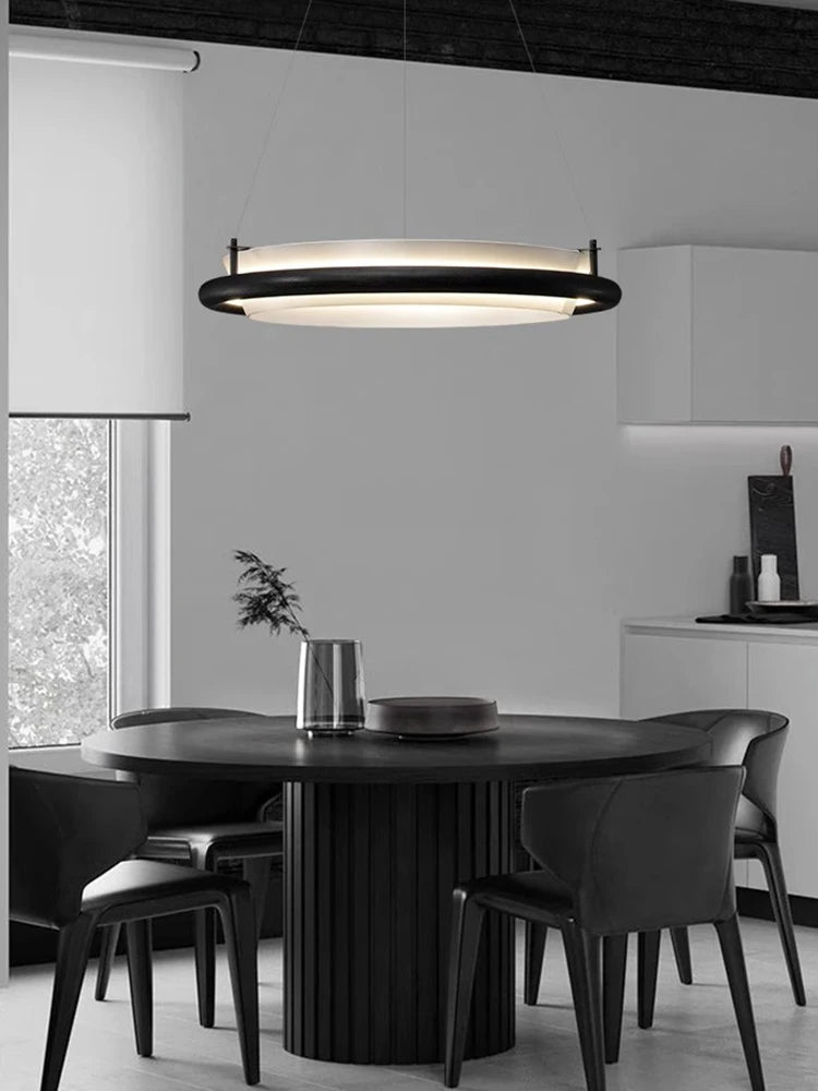 lustre led en bois noir décoration moderne lampes suspendues