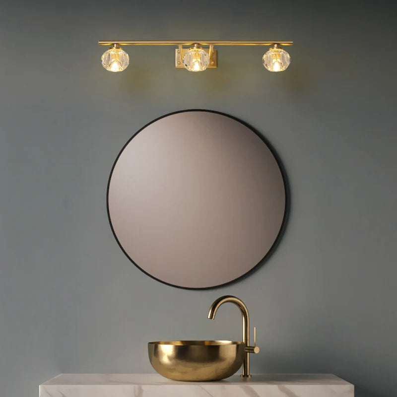 Led personnalité mode tout cuivre cristal miroir phare moderne Simple Anti-buée salle miroir phare