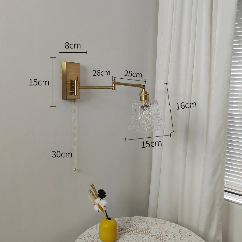 IWHD tirer chaîne verre applique murale LED applique bras gauche droite rotation chambre salon lumières nordique moderne à côté lampe Wandlamp
