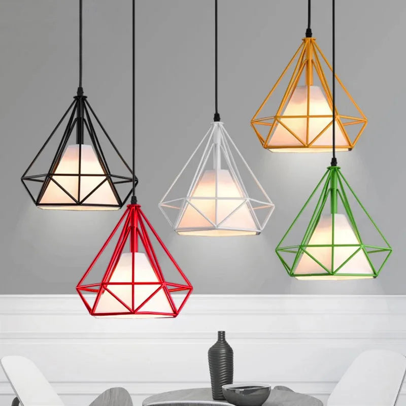 Lustre moderne Cage à oiseaux en fer minimaliste Loft pyramide
