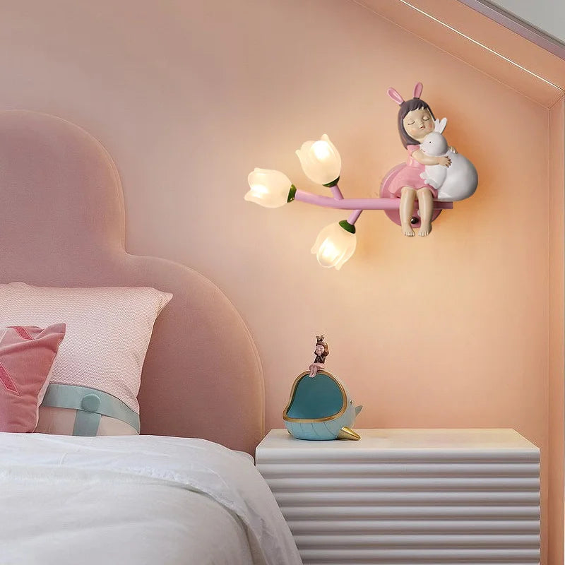 applique murale led g4 décorative avec motif lapin fille