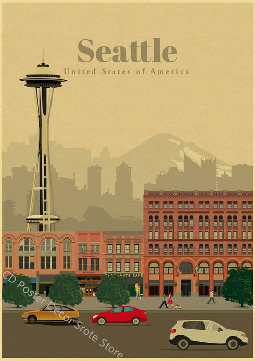 affiche vintage des monuments des villes du monde