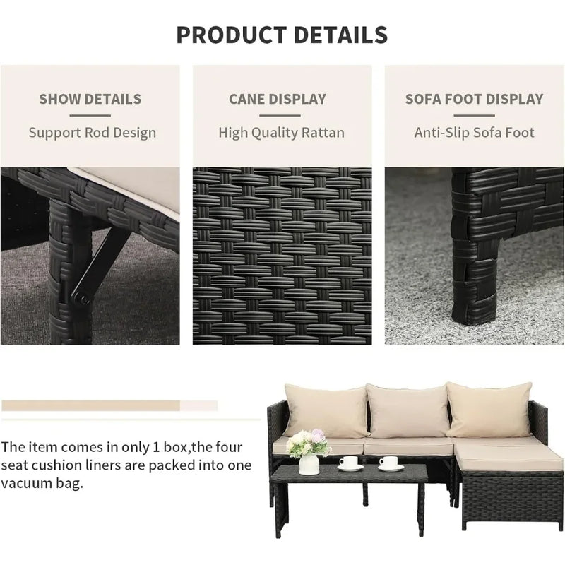 ensemble de meubles d'extérieur en rotin synthétique 3 pièces