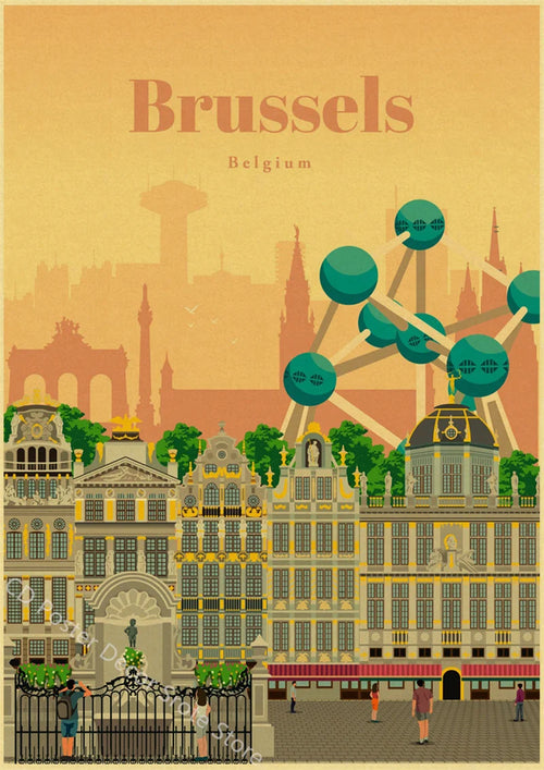 affiche rétro des villes du monde art mural décoratif