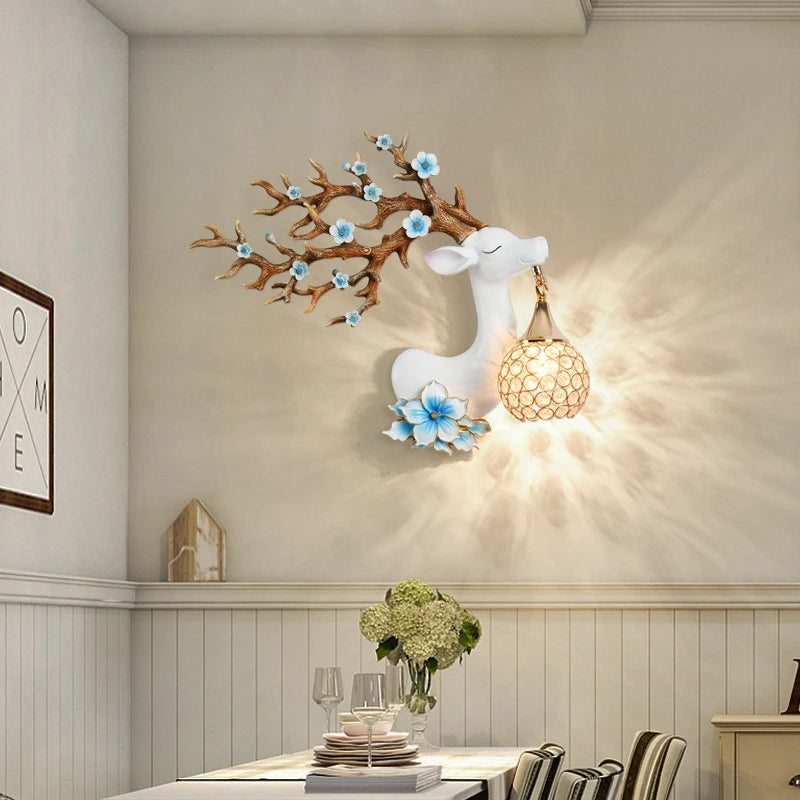 appliques murales modernes en résine style chinois cerf fortune