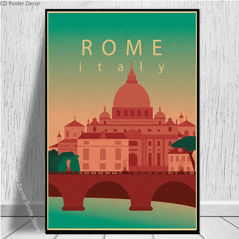 affiche vintage des monuments des villes du monde