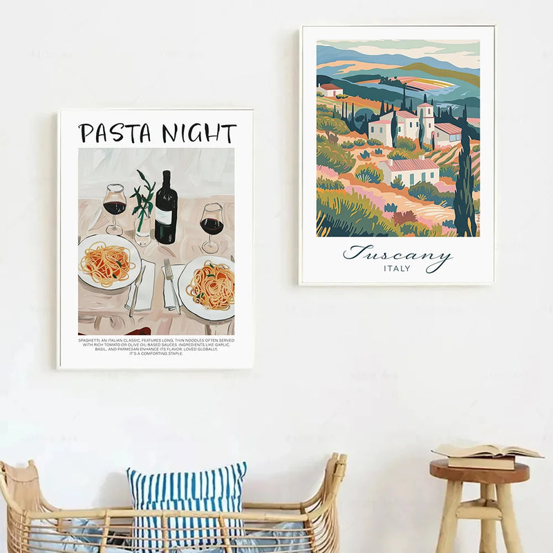 affiche vintage de voyage en italie paysage et gastronomie