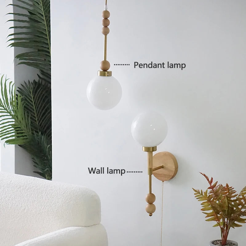 suspension vintage en verre et bois led