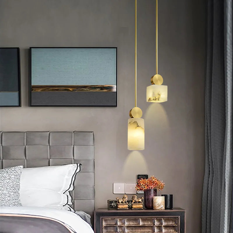 Suspension nordique en marbre et cuivre avec lumières led