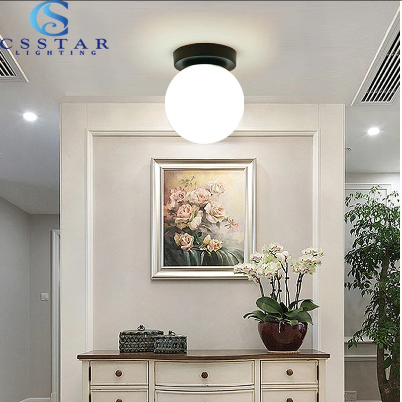 Nordique Simple moderne rond boule de verre plafonnier salon éclairage couloir plafonnier chambre lampe lumière LED