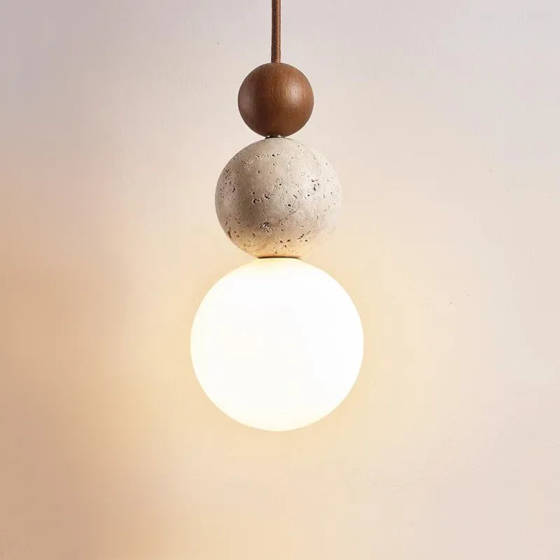 Suspension LED en forme de gourde ronde en tuf jaune Wabi Sabi